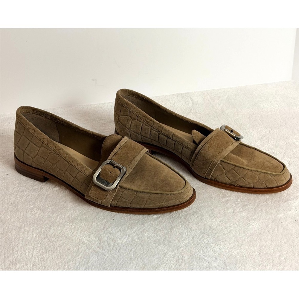 Vince Camuto Cenkanada Suede Croc Embossed Loafers Tan Women's 9.5